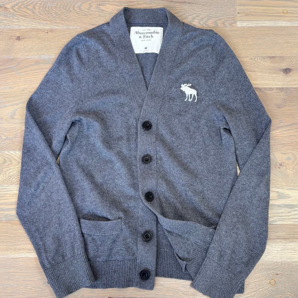 VTG Y2K Abercrombie Fitch Cardigan Cotton Cashmere Gray Big Moose Mens Medium